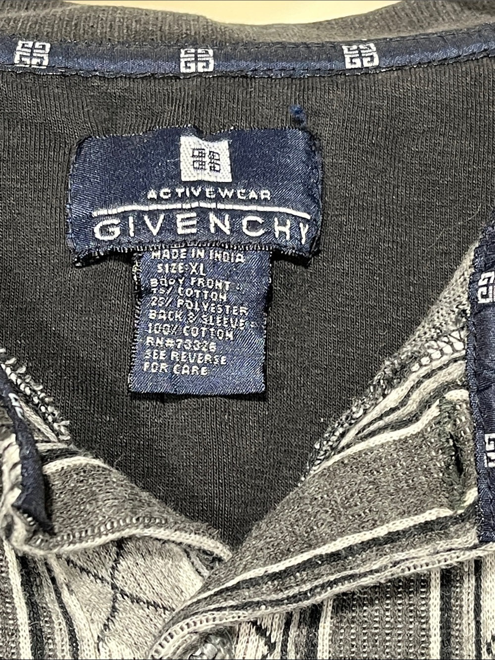 Vintage Givenchy Activewear XL Argyle Stripe Long Sleeve Polo Shirt Gray Black - Picture 3 of 7